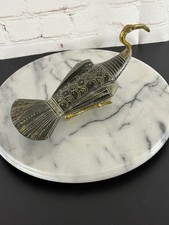 Vtg Egyptian Ibis Bird Carving Hand Crafted Soapstone & Brass 10” Long picture