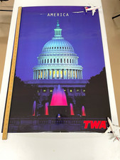 TWA VINTAGE America United States Capitol Travel Poster Large 38 x 26 - RARE picture