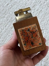 Vintage MCM Rothschild Bros Table Lighter Wood Enamel Tile 1950s 60s Untested picture
