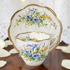 Vtg Rosina Tea Cup & Saucer Set Bone China Morning Glory & Gold Trim #1805 EC  picture