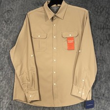 Croft & Barrow Performance Traveler Shirt Mens Large Tan Khaki UPF 15+ NWT picture