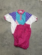 Vintage 90s Casual Isle Neon Colorblock Tracksuit Windbreaker Set Pink Teal M picture