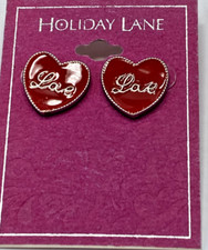 Holiday Lane by Macy's Silver-Tone Red Love Heart Stud Earrings, NWT picture