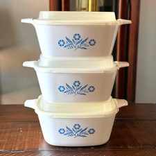 CORNING WARE Blue Cornflower Casserole Set of 3 w/ Lids P-43-B Microwave picture