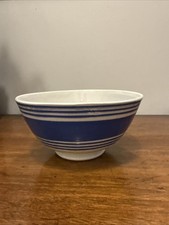 Antique mocha ware bowl-7 Blue stripes-large size-nice piece 7” picture