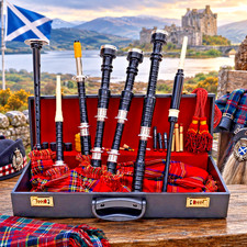 Professional Scottish Highland Bagpipe Complete Set Silver Mounts With Hard Case picture