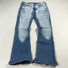 Y2K Embroidered Jeans Bootcut Faded Denim Floral Rhinestone 00s McBling Vintage picture
