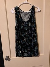 Croft and Barrow Black Floral Sleeveless Tank Top XL picture