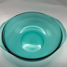 Vintage Pyrex Casserole Dish 2QT Teal Blue Glass Round Bowl w Lid Made in USA picture