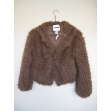 Tillys RSQ Women's Tan Long Fur Hooded Crop Jacket Size XXS NWT picture