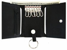Genuine Leather Men's Key Holder Accessory Easy 6 + Key Chain Wallet Case Black picture