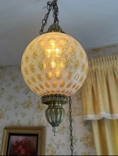 Vintage Fenton Coin Spot Dot Pendant Swag Ceiling Lamp Light Opalescent Hanging- picture