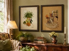 VTG Crewel Embroidery Wall Art Pair Black Cat Floral Framed Signed 22.5”x 18.5” picture