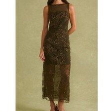 NWT Sorella Atelier Ora Beaded Paisley Mesh Midi Dress Olive Gold Size 6 Formal picture