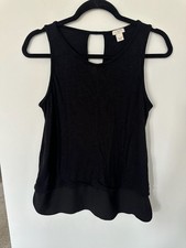 J.Crew Black Sleeveless Layered Chiffon Hem Keyhole Back Tank Top Size S picture