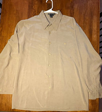 TULLIANO Men’s XL 100% Silk Long Sleeve Button Down Shirt Beige Taupe picture