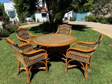 Antique Vintage bamboo and rattan wicker dining table and Chairs  picture
