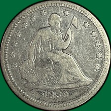 1839 Reverse of 1838 Seated Liberty Quarter Choice Fine F+/VF Coin #45396 picture