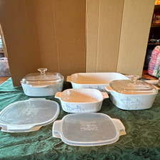 CorningWare Blue Irises 8-Piece Casserole Dish Set, Vintage picture