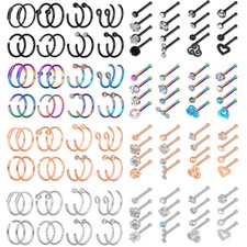 20G Stainless Steel Nose Rings Bone Studs Cartilage Hoop Piercing Set 16-32PCS picture