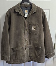 Y2K Vintage Carhartt C58 CHT Brown Blanket Lined Chore Jacket Size XL Heavy UPCW picture