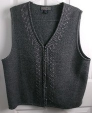 Herman Geist Women's 1X 100% Wool Embroidered Sweater Vest Gray Button Front picture