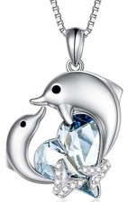 TOUPOP Dolphin Women's s925 Sterling Silver Dolphin Necklace with Blue Heart NEW picture