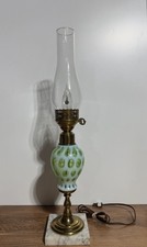 Fenton Green/Opalescent Coin Dot Lamp W/Shade. Works Great picture