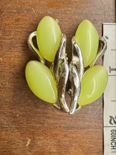 Vintage Mid-Century Lime Green Moonglow Lucite Leaf Cluster Clip-On Earrings picture