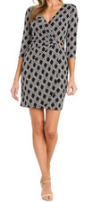 NWT R&M Richards Women's Geo Noir Wrap Dress - Size 12P - Color Black/White picture