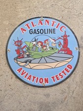 VINTAGE ATLANTIC 1963 GASOLINE AVIATION PORCELAIN SIGN GAS STATION PUMP  12