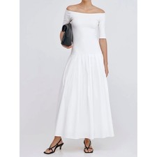 Marcella Mila Maxi Dress Cotton Off White Pleated Off Shoulder Large Bride picture