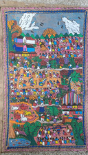 Mexican Amate Bark Painting Folk Art Hand Painted Village Festival Landscape picture