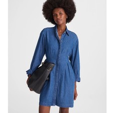NWT Madewell Denim Pleated Mini Shirtdress Bouvier Wash Sz 2 NW521 picture