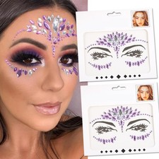Purple Rhinestone Face Stickers 2-Pack – Self-Adhesive Face Gems for Party, Prom picture