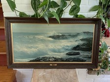 Vintage Peter Ellenshaw GOLDEN SURF Litho Wood Frame Name Plaque NO GLASS,20x35” picture