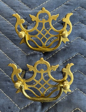 Pair of Antique Pierced Cast Brass Chippendale Drawer Pulls picture