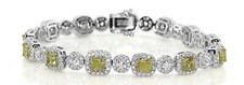 LARGE 10.59CT WHITE & FANCY YELLOW DIAMOND 18KT 2 TONE GOLD CUFF TENNIS BRACELET picture