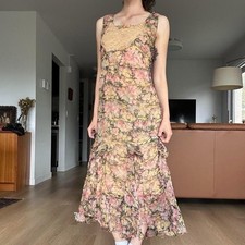 Vintage 1920s Antique Silk Floral Flapper Shift Dress Small picture