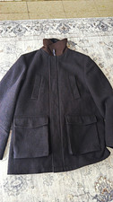 Ted Baker Men's Gray Wool Herringbone Lined Jacket Pockets Stand Collar L picture