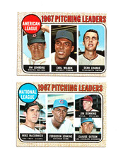 1968 Topps Baseball 1967 NL #9 & AL #10 Pitching Leaders Ex picture