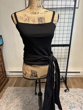 LOFT Womens Wrap Top Size Small Black Sleeveless Square Neck Tie Waist Blouse picture