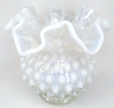 Antique 1940s Fenton Glass Hobnail French Opalescent Double Crimp Vase picture