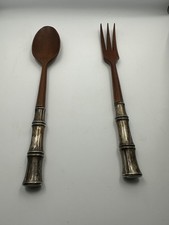Tiffany & Co Bamboo Sterling Silver Wood Salad Servers 10 3/4