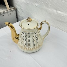Vintage Hall Hook Cover Teapot Ivory & Gold Basketweave Art Deco picture