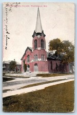 1908 Platteville Wisconsin Postcard Congregational Church Chapel Building Posted picture