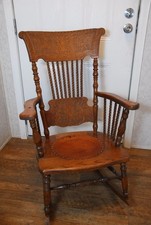 ANT~1800's~Victorian Pressed Back Oak Winged Griffons Rocking Chair~leather seat picture