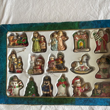 Vintage 16pc Porcelain Hanging Christmas Ornaments Set in original box picture