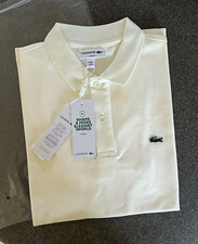 Lacoste Men's White Solid Short Sleeve Collared Slim Fit Cotton Polo Size S picture