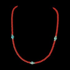 Native American Coral & Kingman Turquoise Necklace w/ Navajo Pearls picture